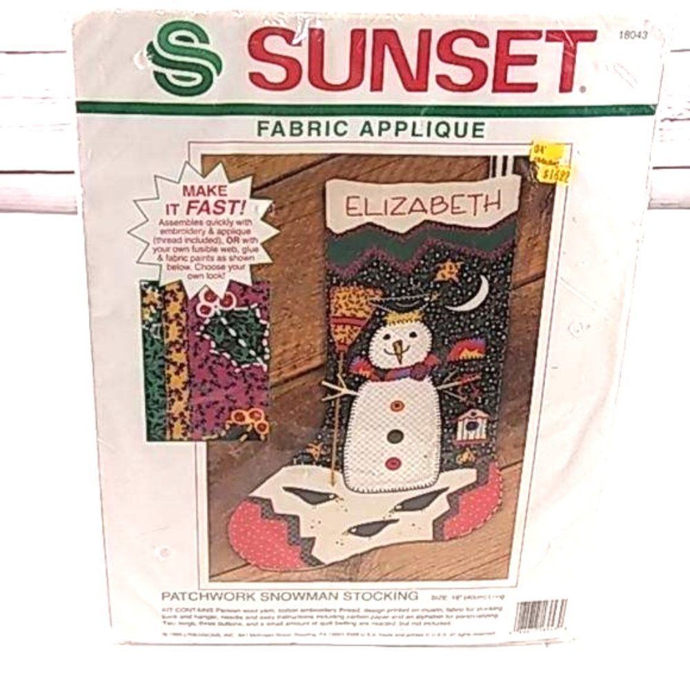 SNOWMAN Stocking Fabric Applique craft kit‎